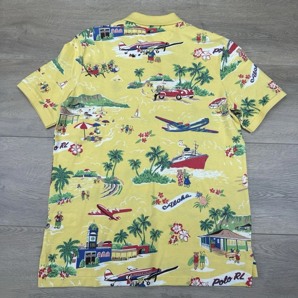 NWT Polo Ralph Lauren Polo Bear Hawaiian Tropical Aloha Polo Shirt Sz M‎ Bear